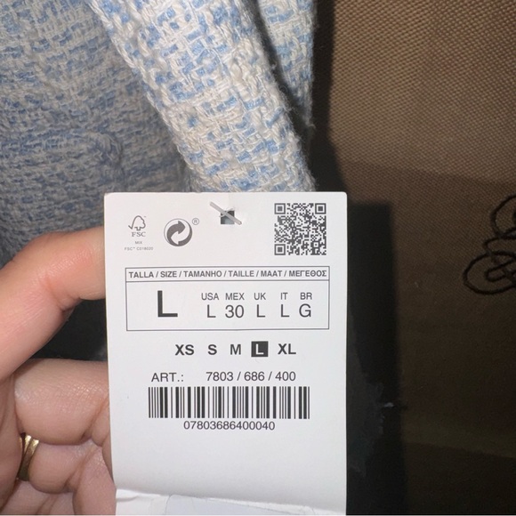 Zara NWT! Blue Kate Middleton Style Tweed Jacket In Light Blue Size L - Picture 10 of 16